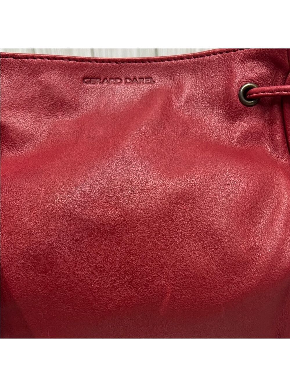 Gerard Darel Red Leather Satchel Shoulder Crossbody Bag 24h Mini Designer Purse - Picture 2 of 13